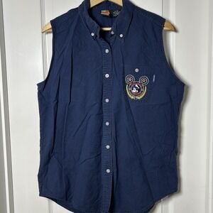 Mickey Unlimited Vintage Mickey Mouse Luxury Cruise Navy Blue Button Up Shirt